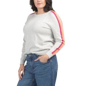 EDINBURGH KNITS Cloud Grey Pima Cotton Striped Sweater